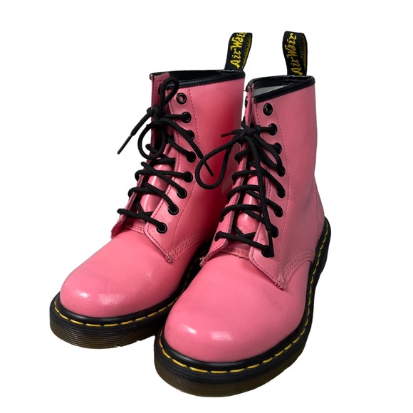 Dr. Martens Shoes - Dr. Martens AIR WAIR Acid Pink Delaney Patent Leather Combat Boots - Size 6